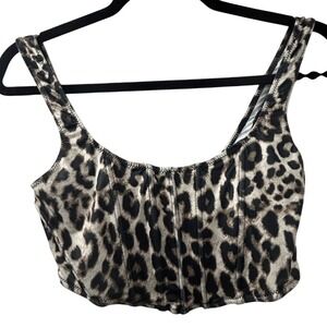 Forever 21 Leopard Corset Top M Brown Animal Print Hook Eye Indie Sleaze Mobwife